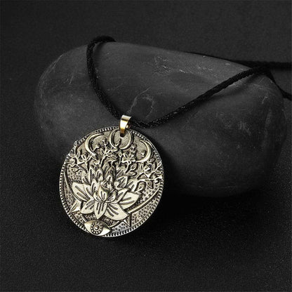 Goldtone Lotus Flower Engraved Pendant Necklace