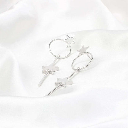 Silvertone Star Magic Wand Drop Earrings