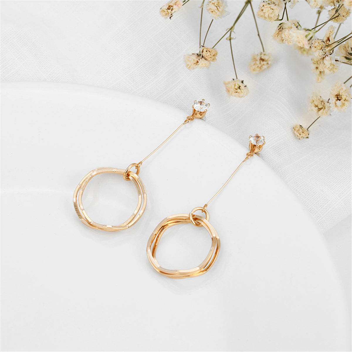 Cubic Zirconia & Goldtone Hoop Drop Earrings