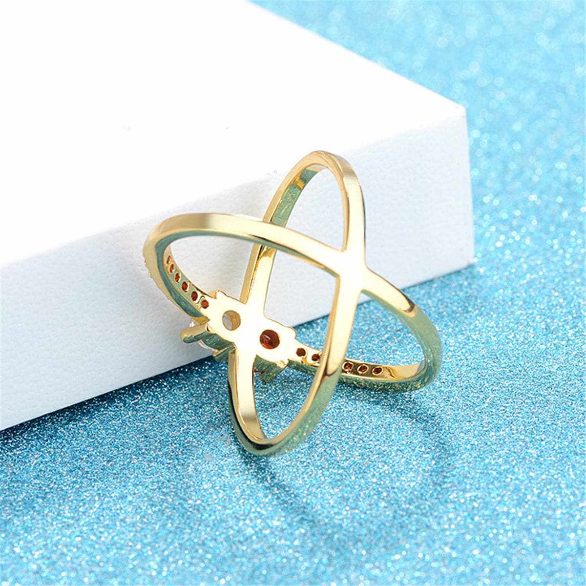 Cubic Zirconia & Goldtone X Open Ring