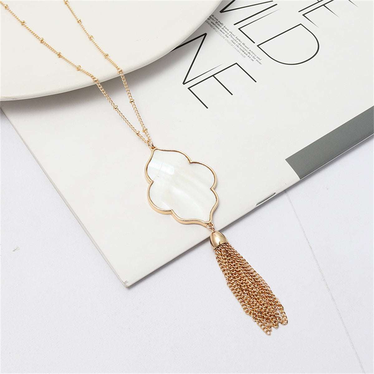 Shell & Goldtone Flower Tassel Pendant Necklace