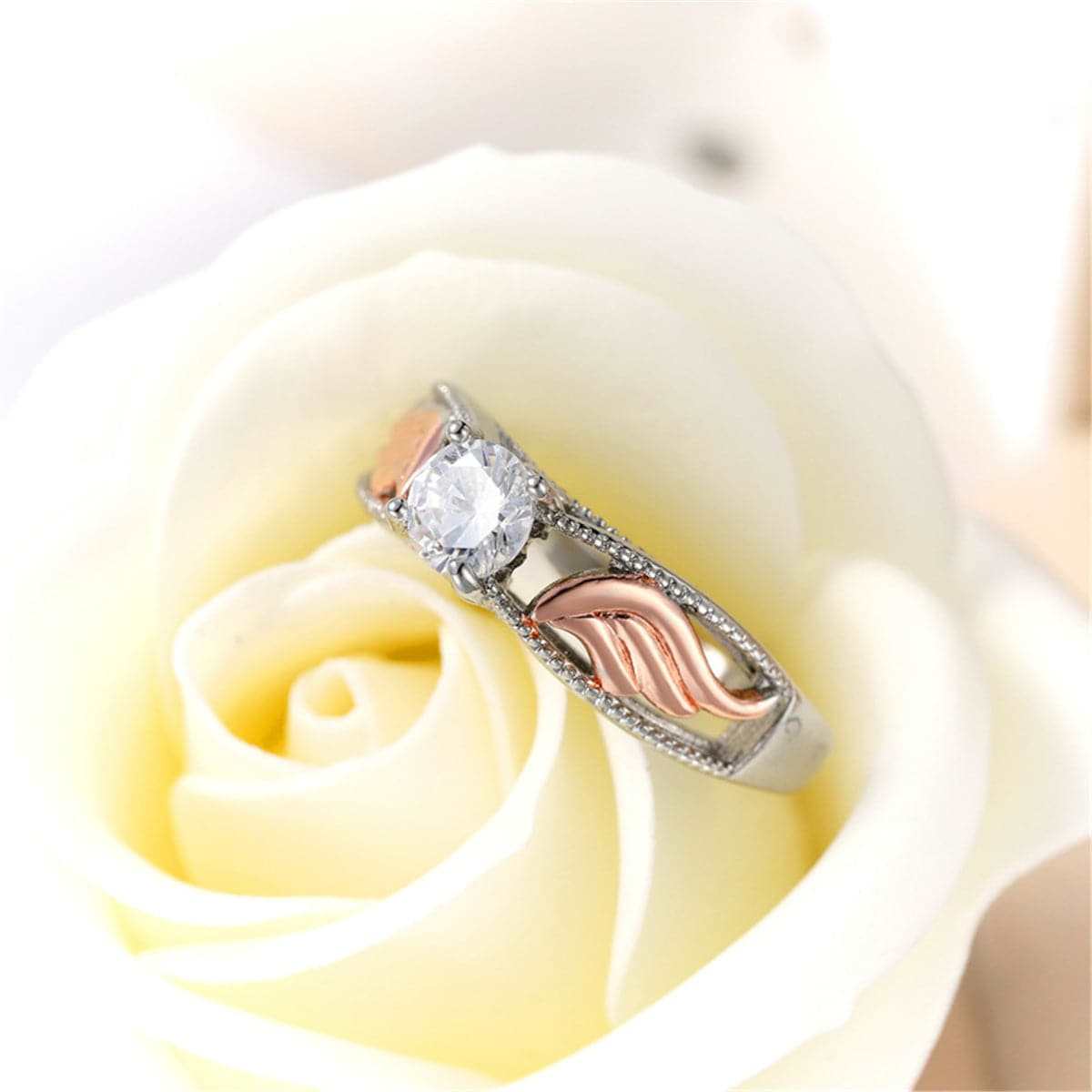 Crystal & Two-Tone Floral Ring