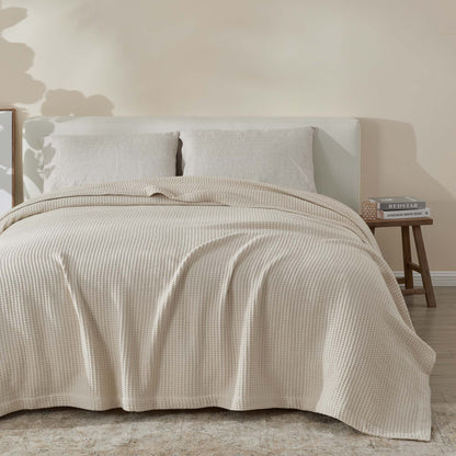 Patina Vie Maison 100% Cotton All-Season Waffle Weave Knit Throw Blanket
