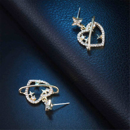 Cubic Zirconia & Goldtone Heart Star Drop Earrings