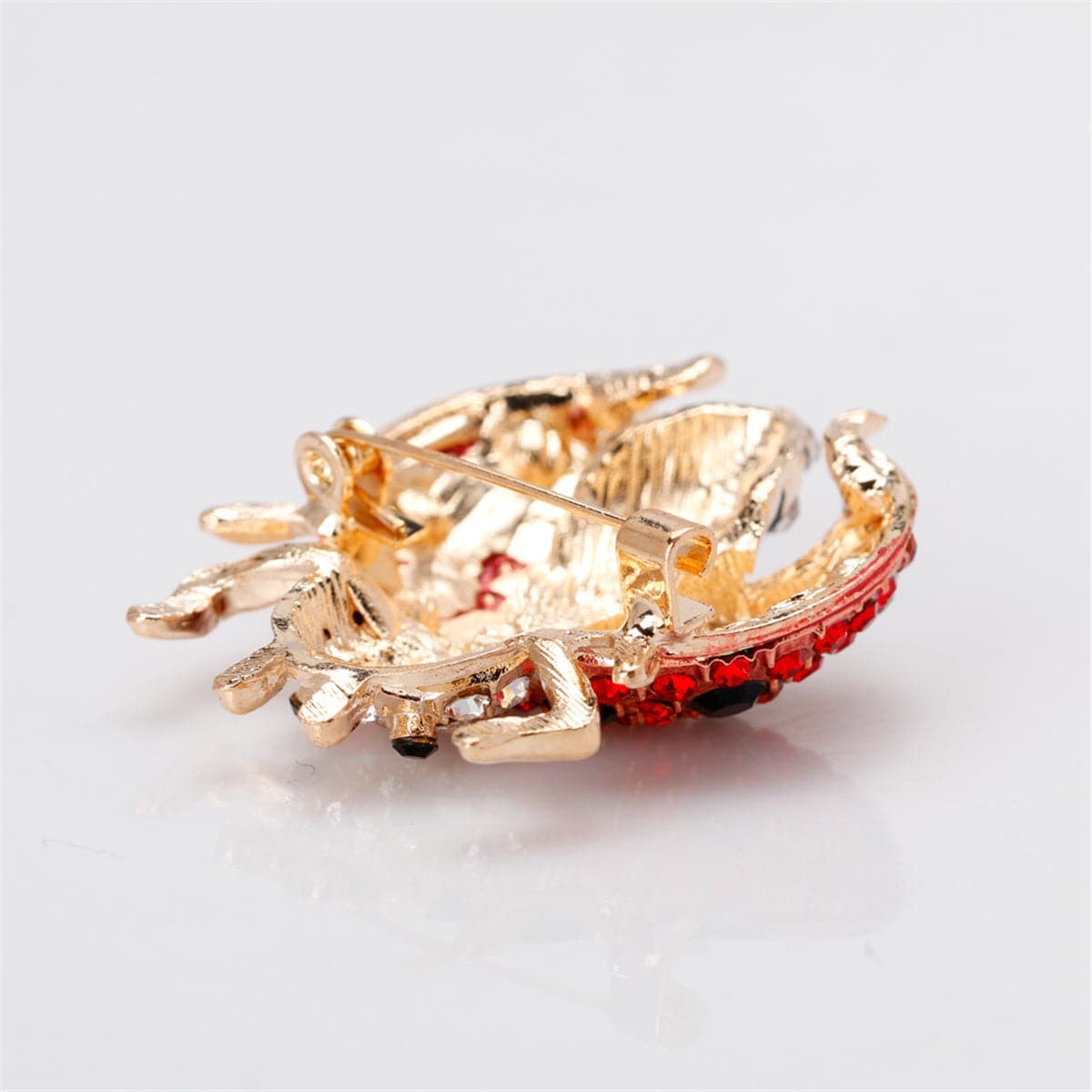 Red Cubic Zirconia & Goldtone Ladybug Brooch