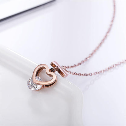 Cubic Zirconia & Rose Goldtone Open Heart Pendant Necklace