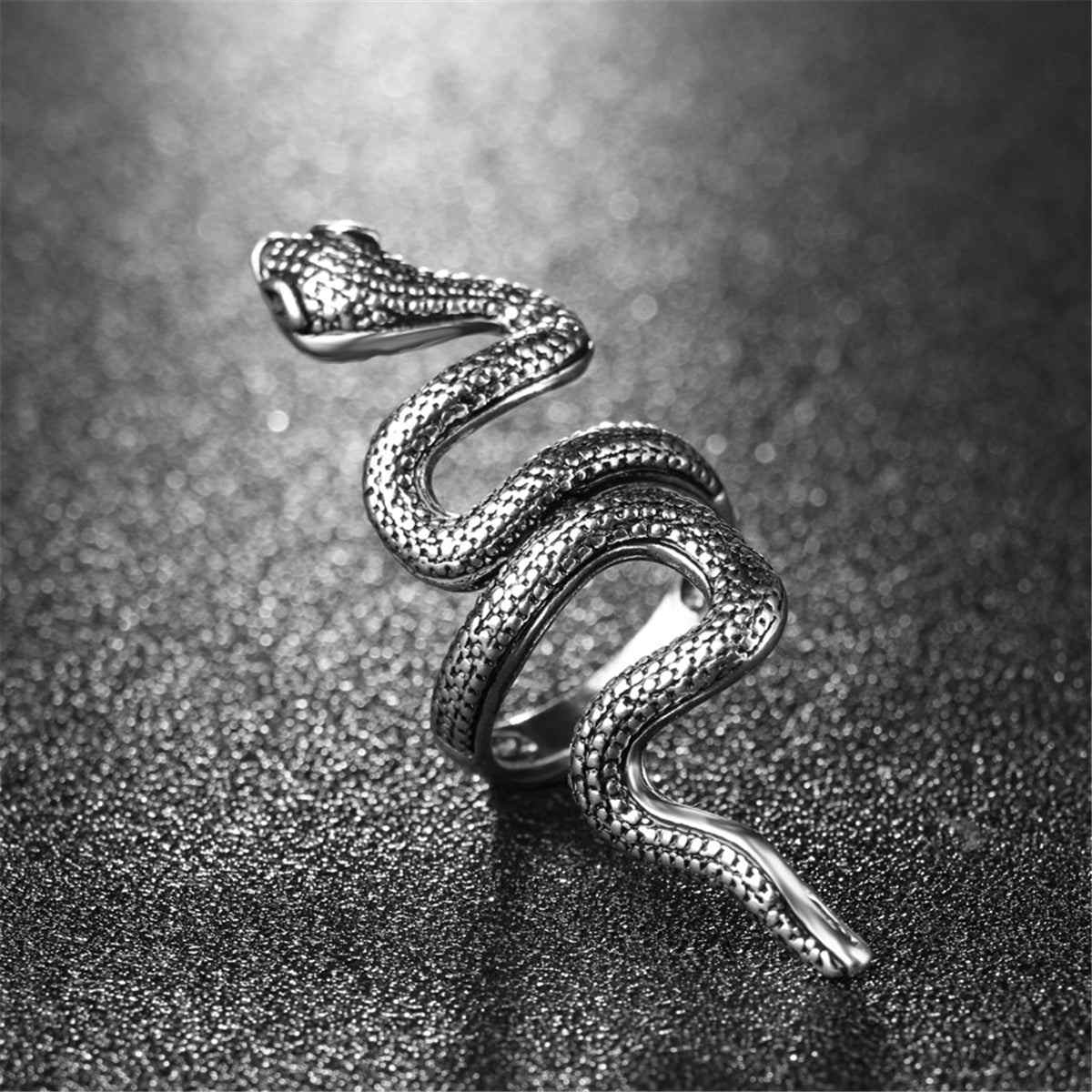 Silvertone Snake Band Ring-2