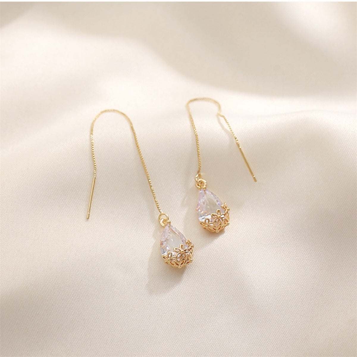 Crystal & Goldtone Floral Threader Earrings