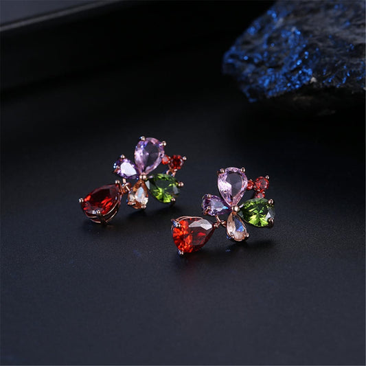 Cubic Zirconia & Crystal Rose Goldtone Butterfly Teardrop Earrings