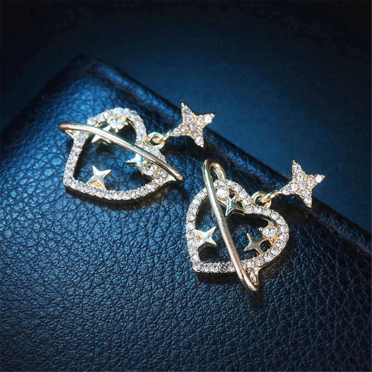Cubic Zirconia & Goldtone Heart Star Drop Earrings