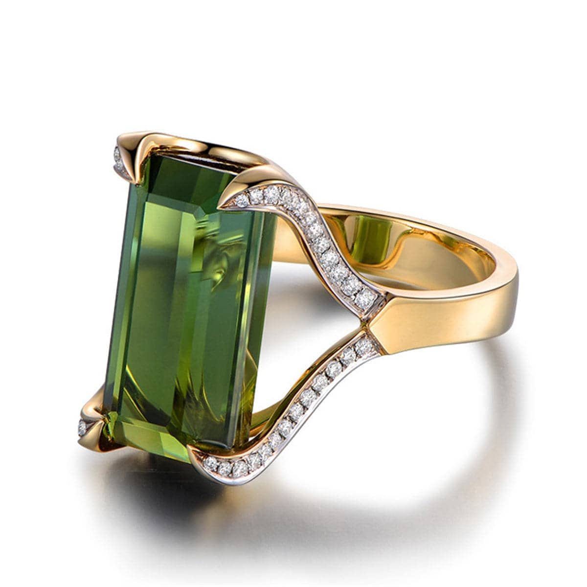 Green Cubic Zirconia & Crystal Baguette-Cut Ring-11
