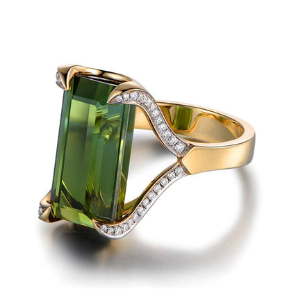 Green Cubic Zirconia & Crystal Baguette-Cut Ring-11