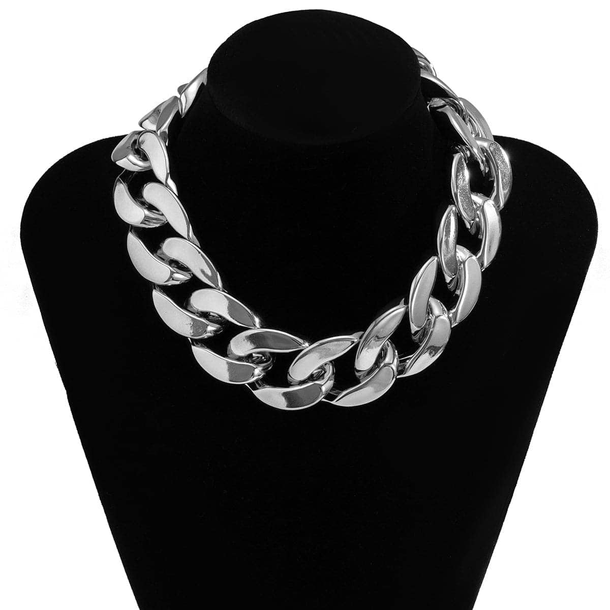 Silvertone Curb Chain Choker Necklace