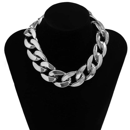 Silvertone Curb Chain Choker Necklace