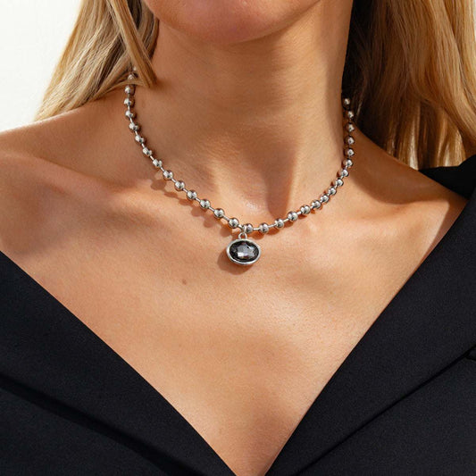 Crystal & Silvertone Ball Chain Pendant Necklace