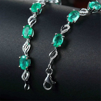 Green Crystal & Cubic Zirconia Clover Tennis Bracelet
