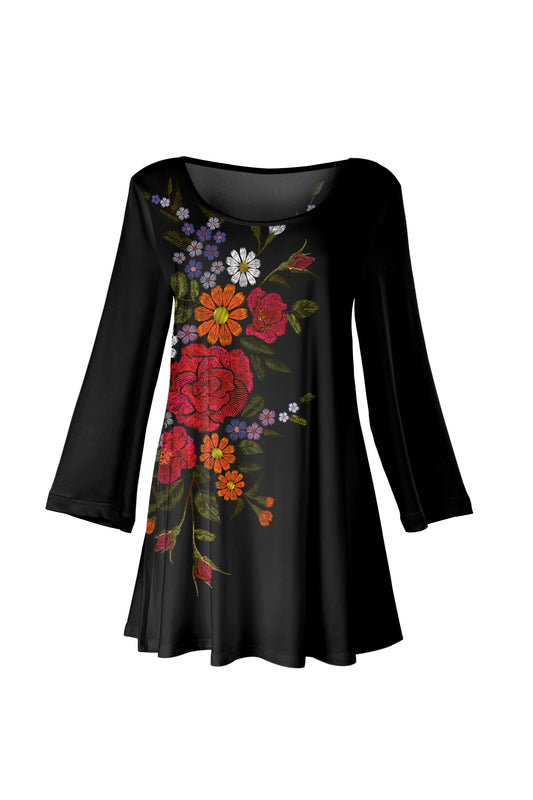 Red and Black Floral Embroidery-