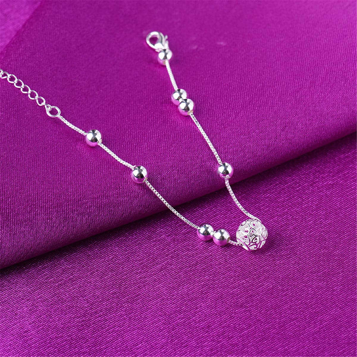 Silvertone Ball & Bead Anklet