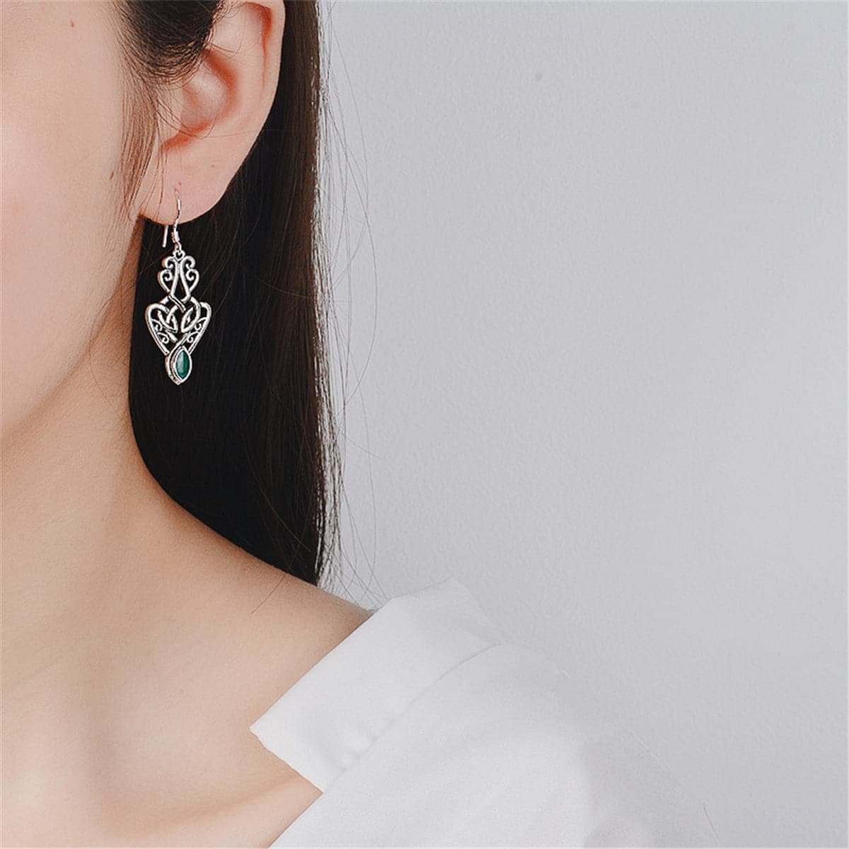 Enamel & Silvertone Filigree Drop Earrings