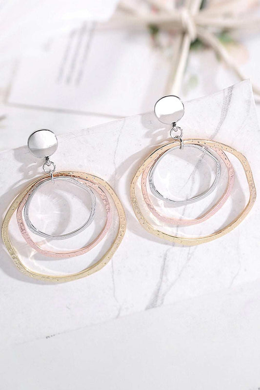Threaded Pear Silver 3-color Concentric Rings Dangle Earrings