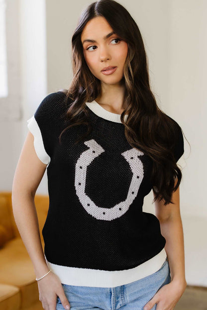 Evelynn Trim Short Sleeve Sweater - Black / L - 12/14