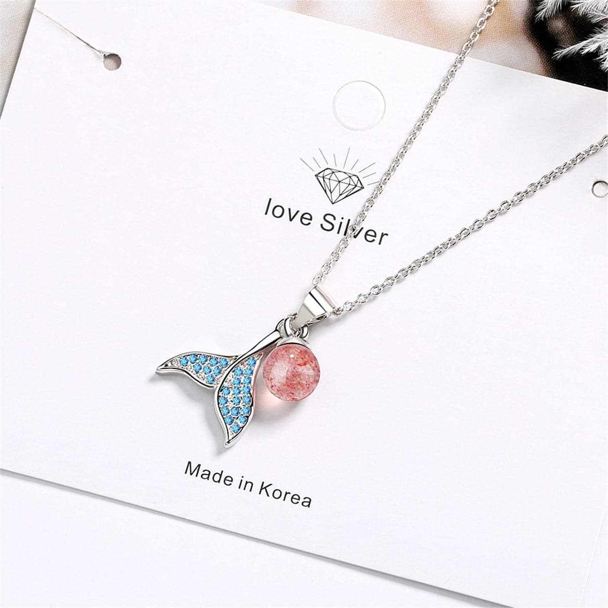 Strawberry & Cubic Zirconia Fishtail Pendant Necklace