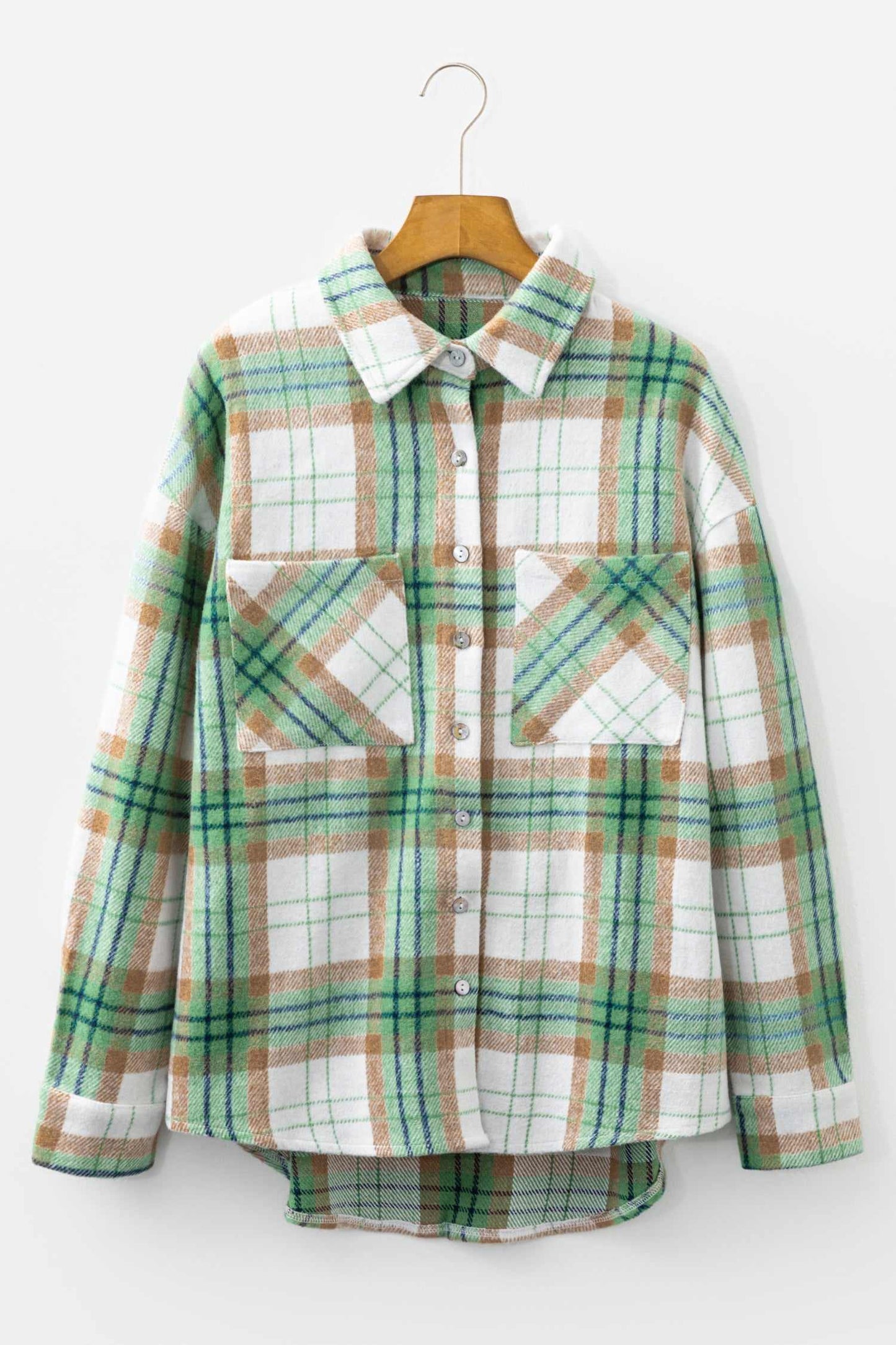 Abigail Plaid Casual Flannel Shacket - Khaki / L - 12/14