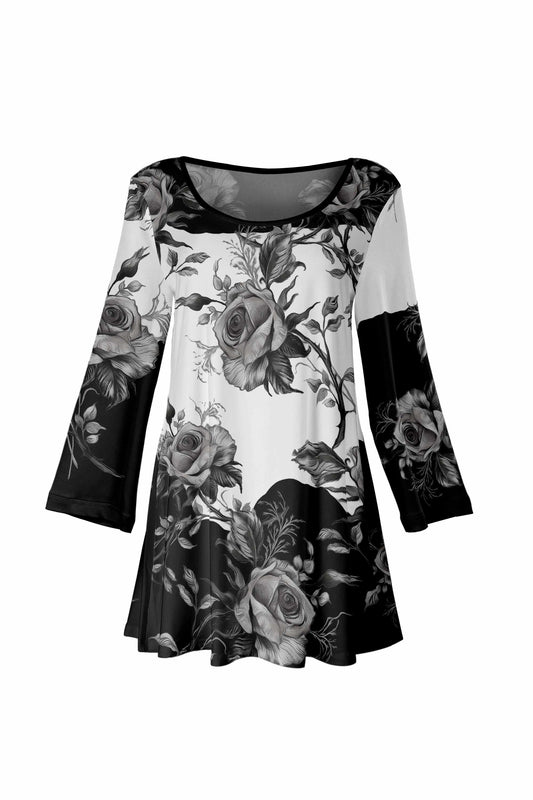 Black Gray Floral Block-