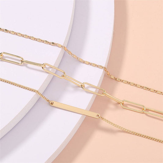 Goldtone Open Rectangle Chain Bracelet Set