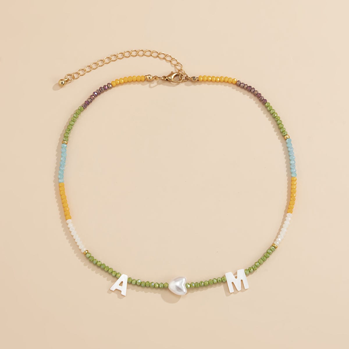 Green & Yellow Acrylic Pearl Goldtone 'M Loves A' Necklace