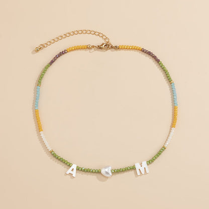 Green & Yellow Acrylic Pearl Goldtone 'M Loves A' Necklace