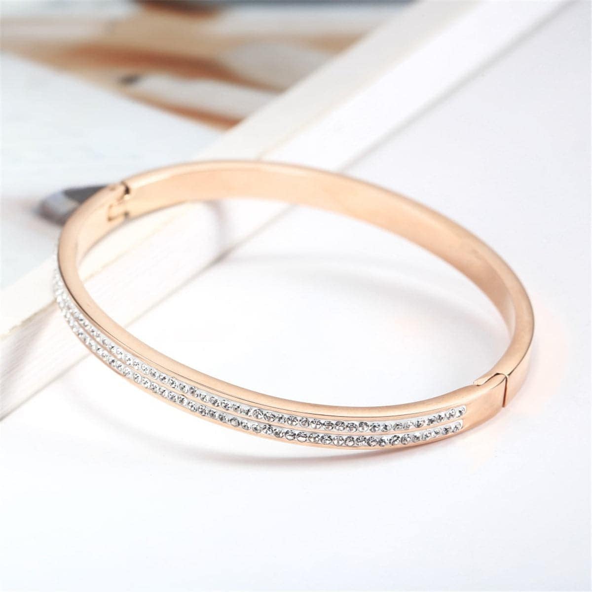 Cubic Zirconia & Rose Goldtone Bangle