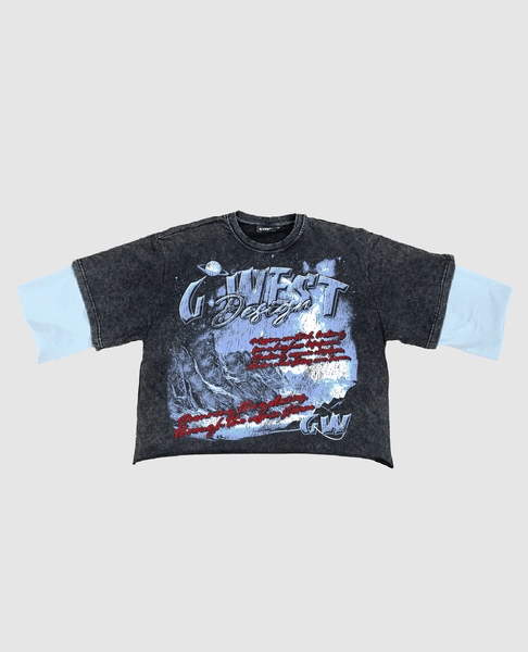 G West  3/4 Two Tone Sleeve Rolling Seas Cotton Jersey Tee