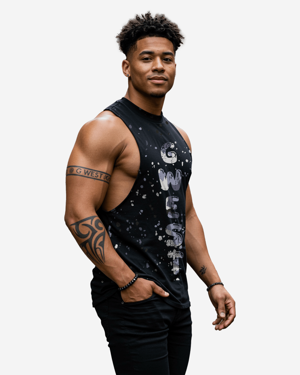 G West Logo Army Grey Splattre Black Tanks – Zulily