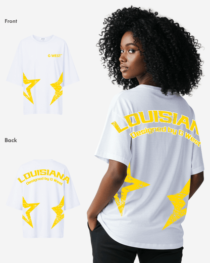 G West Womens Oversized Louisiana Arch Logo Black Tee