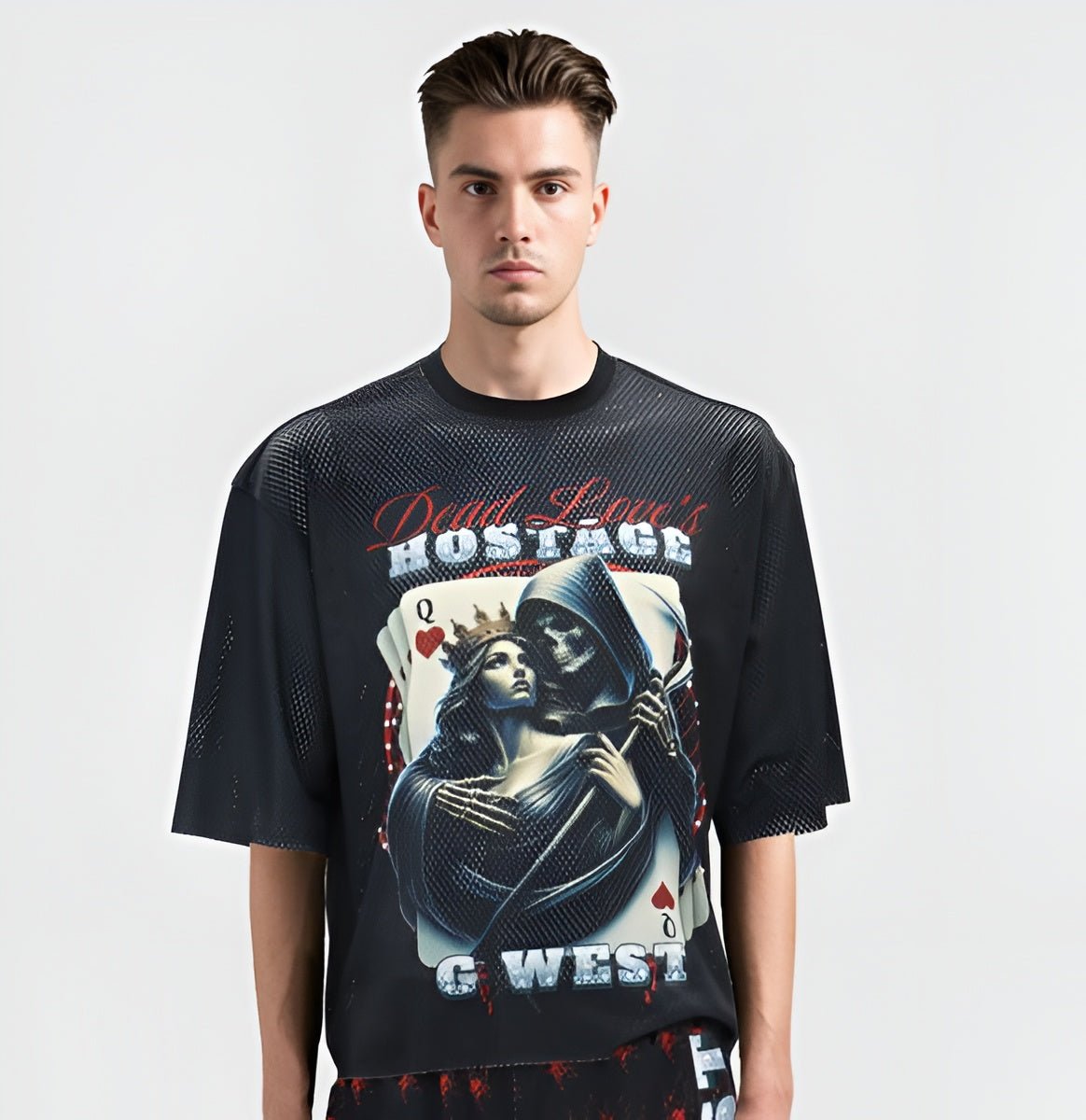 G West Rhinstone Hostagae 3/4 Sleeves Mesh Short Set