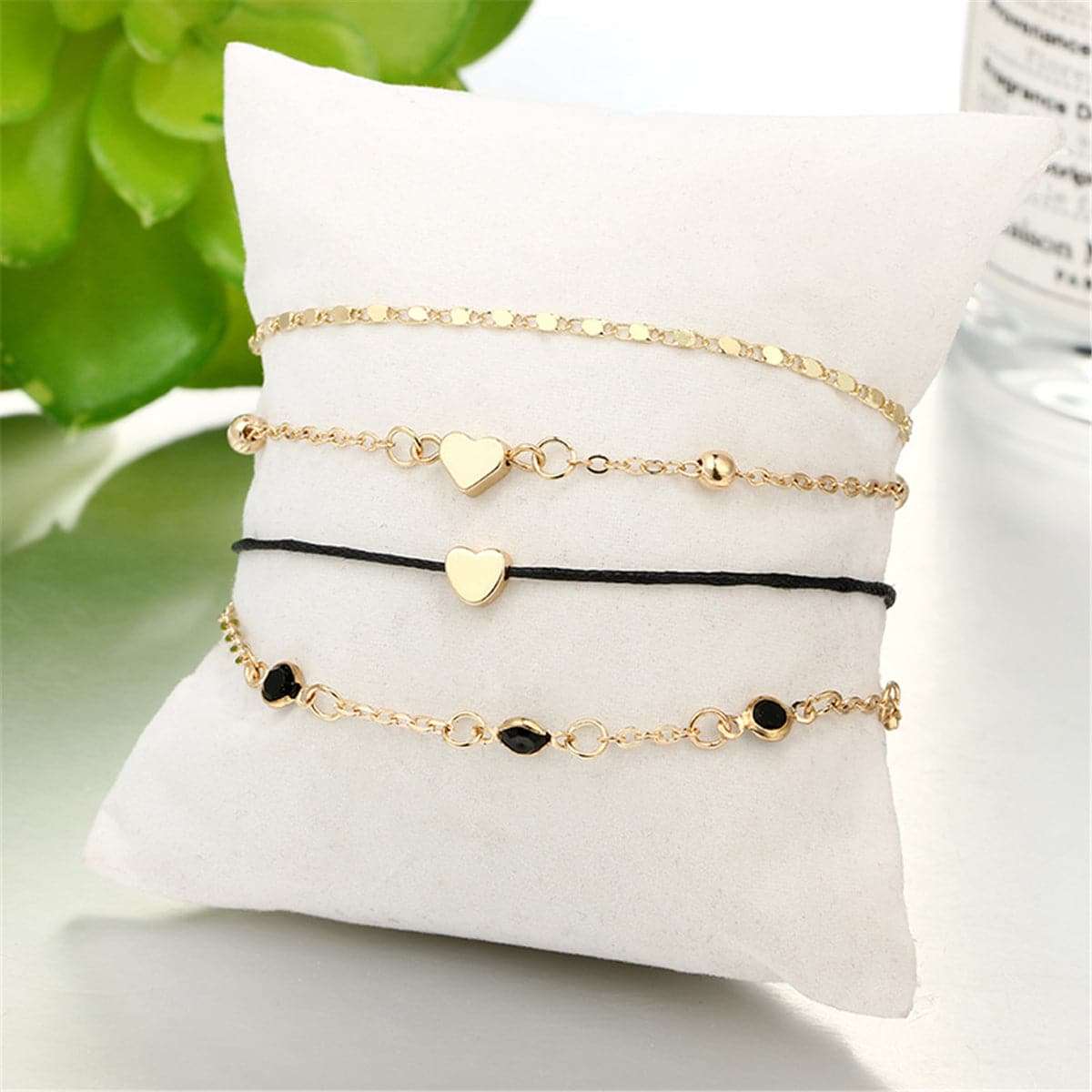 Cubic Zirconia & Goldtone Heart Anklet Set