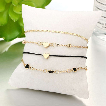 Cubic Zirconia & Goldtone Heart Anklet Set