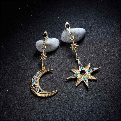 Red & Blue Cubic Zirconia Asymmetrical Space Drop Earrings