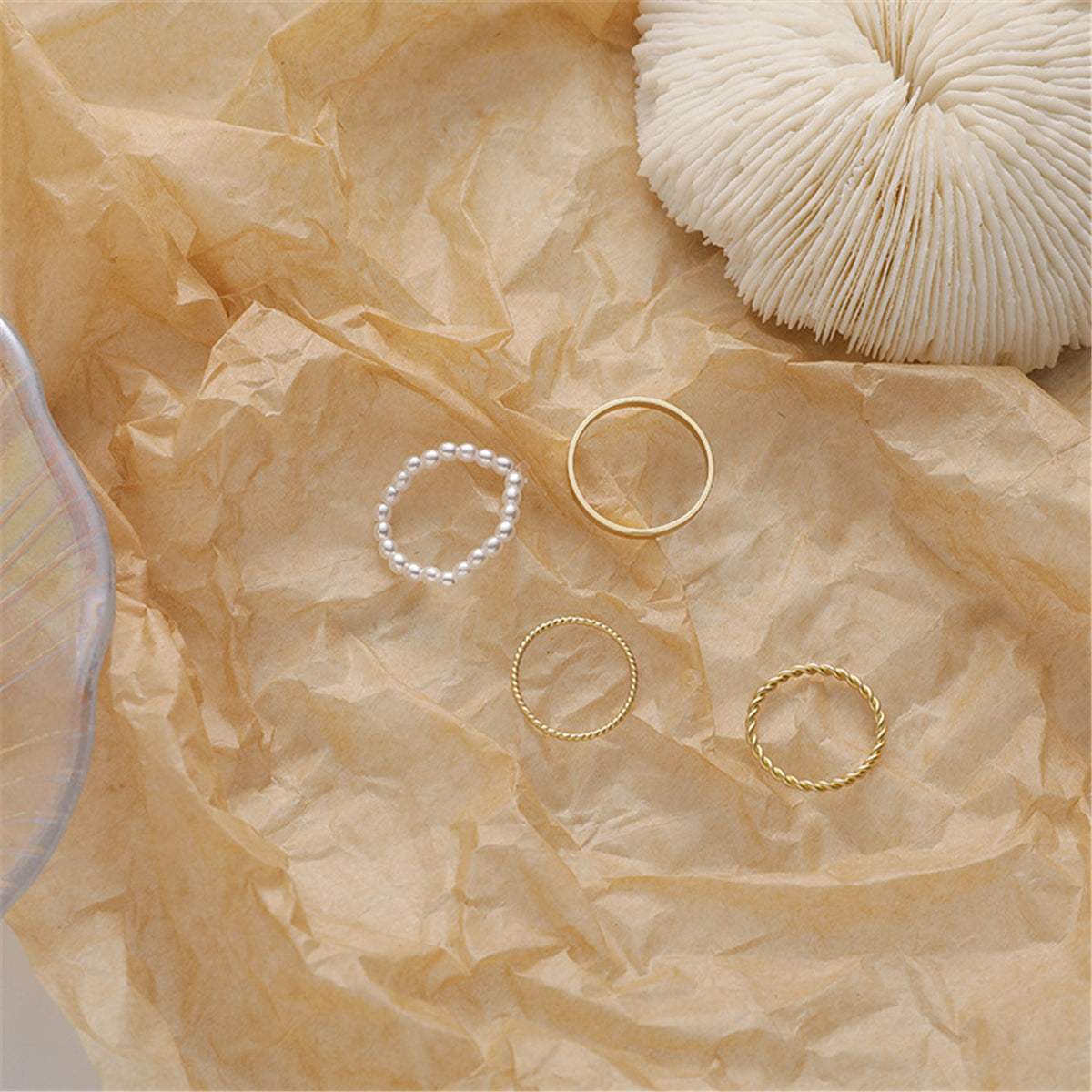 Pearl & Goldtone Ring Set