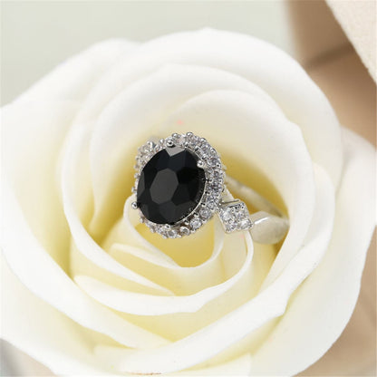Black Crystal & Cubic Zirconia Oval-Cut Ring-1