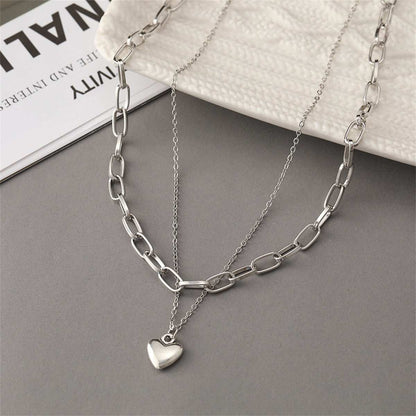 Silvertone Heart Layered Necklace