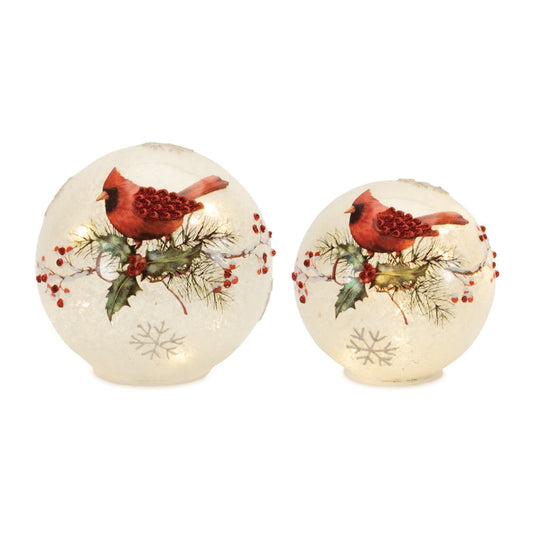 Melrose International LED Frosted Cardinal Berry Globe (Set of 2)