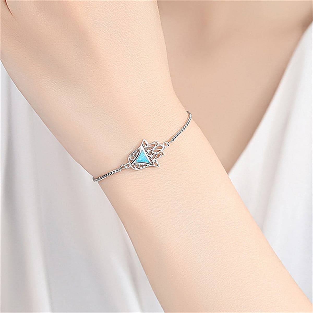 Blue Opal & Silvertone Palm Adjustable Bracelet