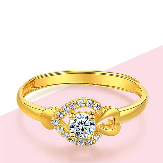 Cubic Zirconia & Goldtone Heart Adjustable Ring