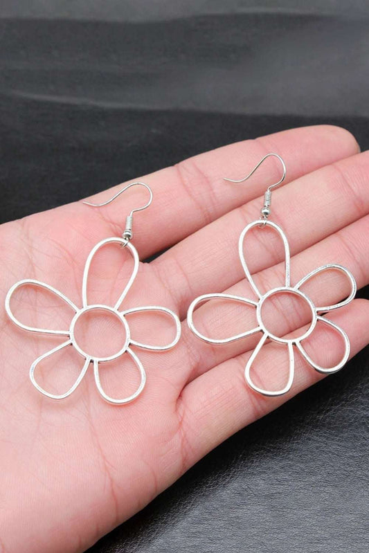 Threaded Pear Silvery Alloy Hollowed Flower Hook Earrings