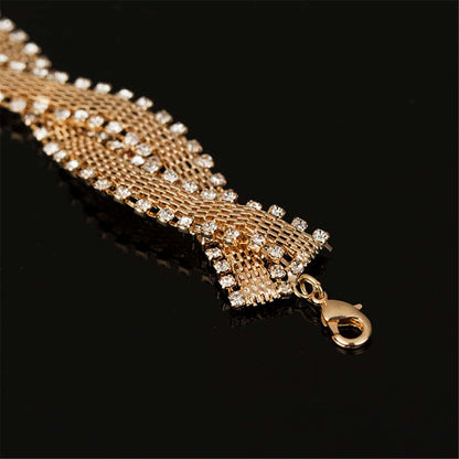 Cubic Zirconia & Goldtone Crossing Weaving Bracelet