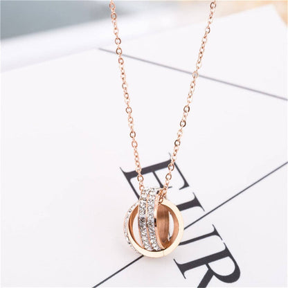 Cubic Zirconia & Rose Goldtone Crossed Ring Pendant Necklace