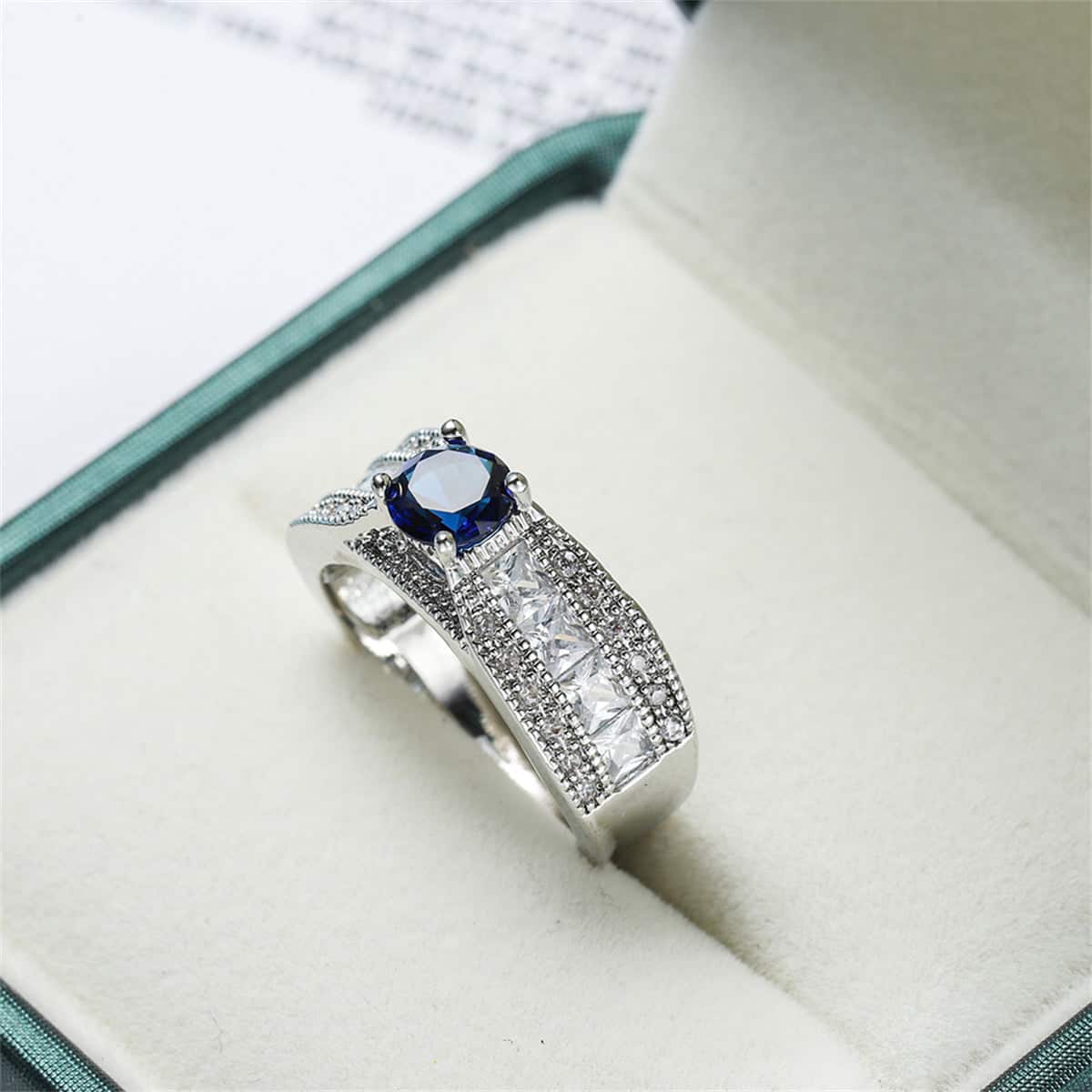 Navy Crystal & Cubic Zirconia Pavé Layered-Band Round-Cut Ring-1