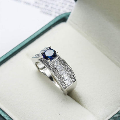 Navy Crystal & Cubic Zirconia Pavé Layered-Band Round-Cut Ring-1